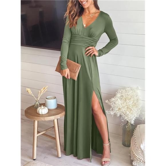 ANRABESS Women Deep V Neck Long Sleeve Slit 2024 Fall Elegant Formal Wedding - Picture 3 of 6